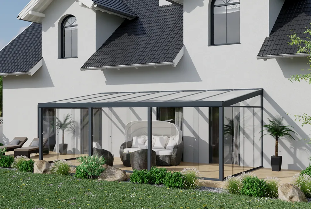 Kaltwintergarten Aluminium 700x250cm VSG anthrazit