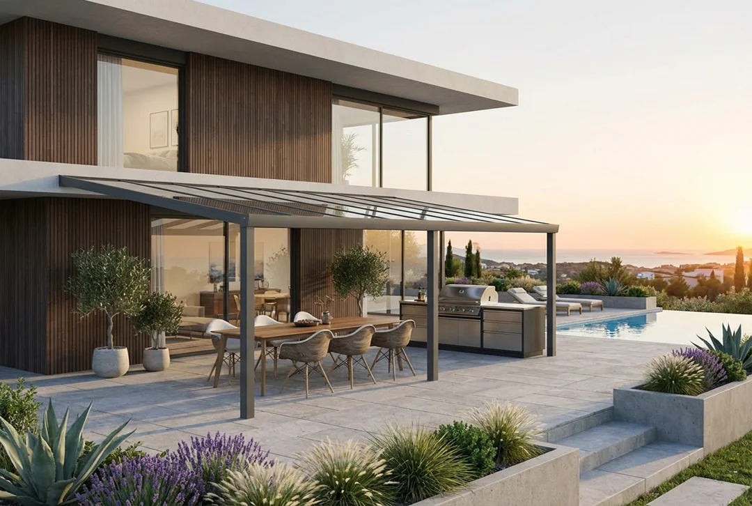 Terrassenüberdachung Aluminium 600x300cm VSG anthrazit