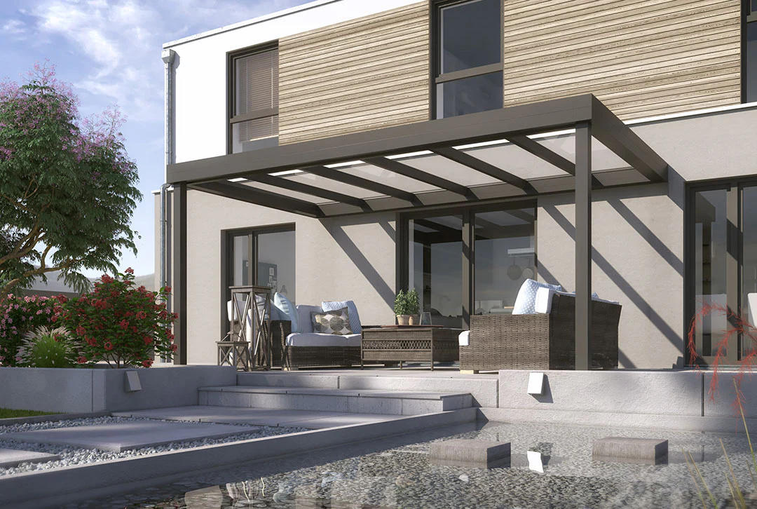 Terrassenüberdachung Flachdach 5x2,5m Wandanbau