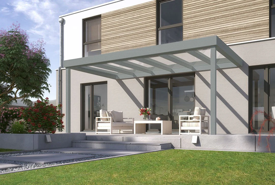 Terrassenüberdachung Flachdach 5x4m Wandanbau