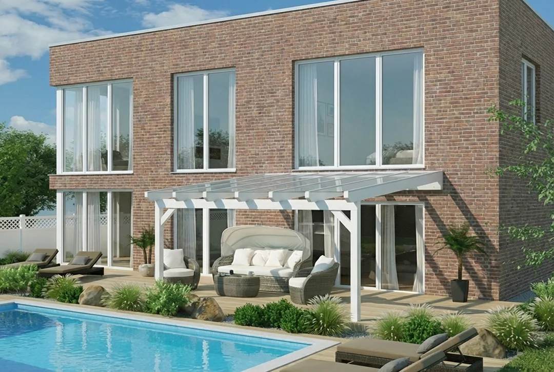 Terrassenüberdachung Holz 400x350cm Doppelsteg weiß