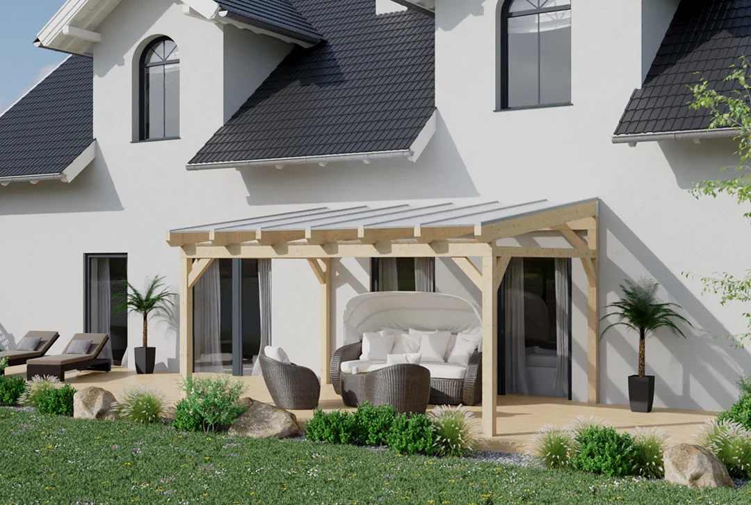 Terrassenüberdachung Holz 400x250cm Doppelsteg eiche-hell - Image 3