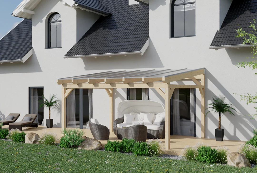 Terrassenüberdachung Holz 400x250cm Doppelsteg eiche-hell - Image 5