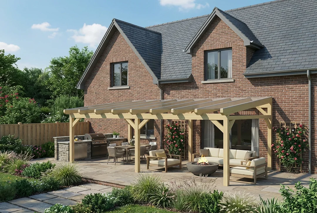 Terrassenüberdachung Holz 500x350cm VSG Natur