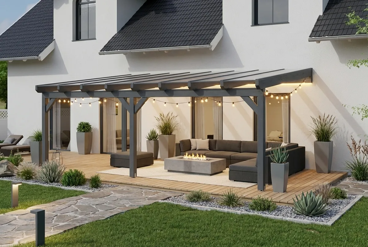 Terrassenüberdachung Holz 700x350cm Doppelsteg anthrazit