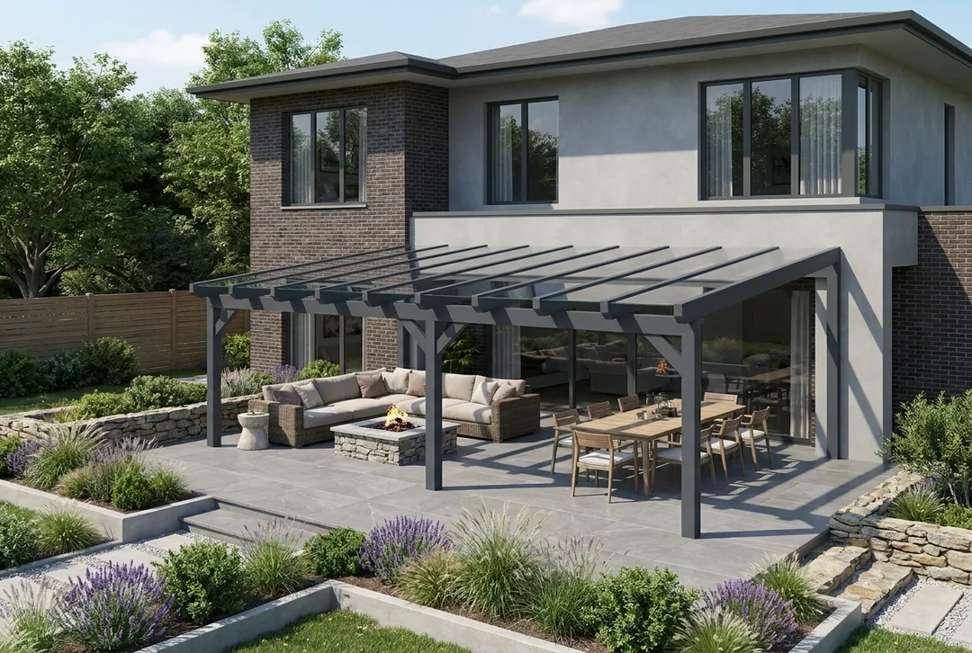 Terrassenüberdachung Holz 800x250cm VSG anthrazit