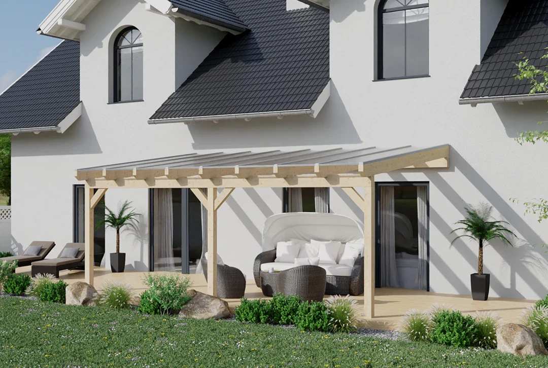 Terrassenüberdachung Holz 500x250cm Doppelsteg eiche-hell - Image 3
