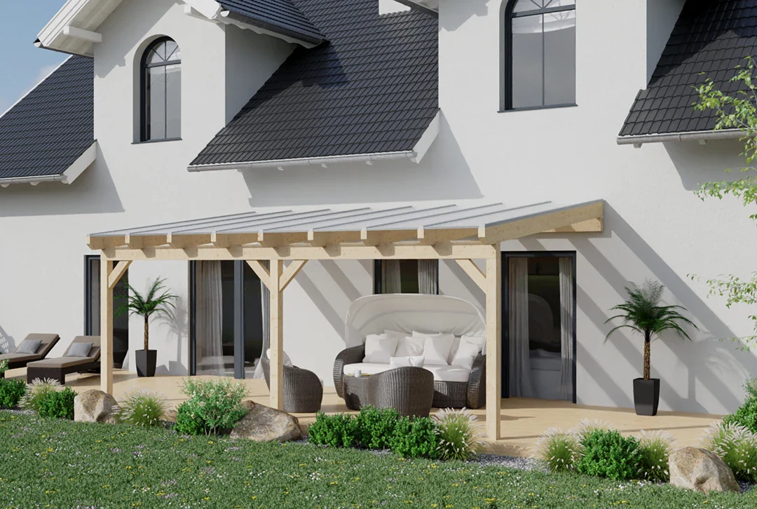Terrassenüberdachung Holz 500x250cm Doppelsteg eiche-hell - Image 2