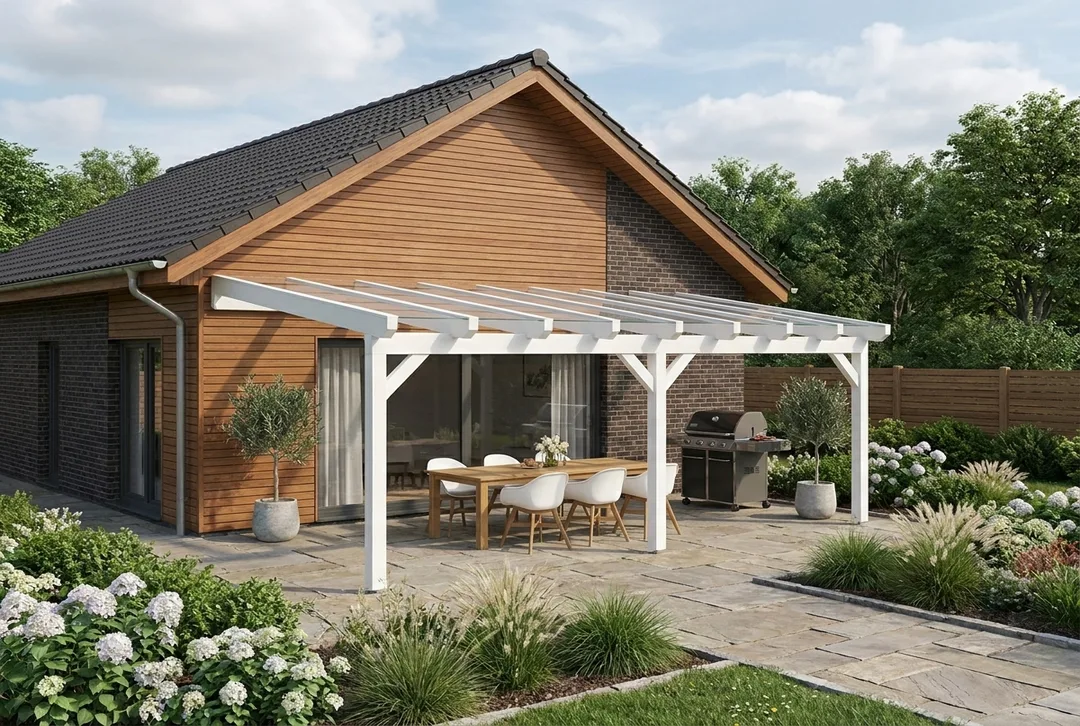 Terrassenüberdachung Holz 500x250cm VSG weiß - Image 6