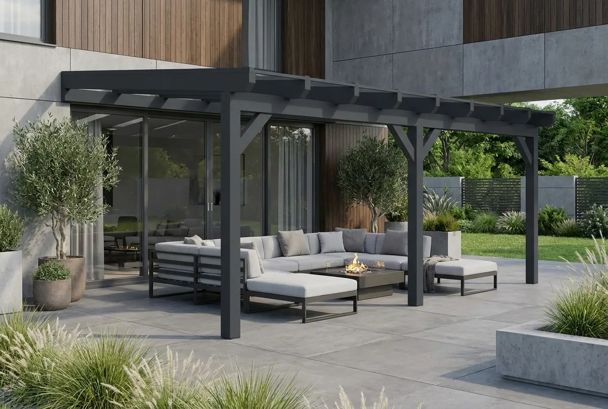 Terrassenüberdachung Holz 800x400cm Doppelsteg anthrazit